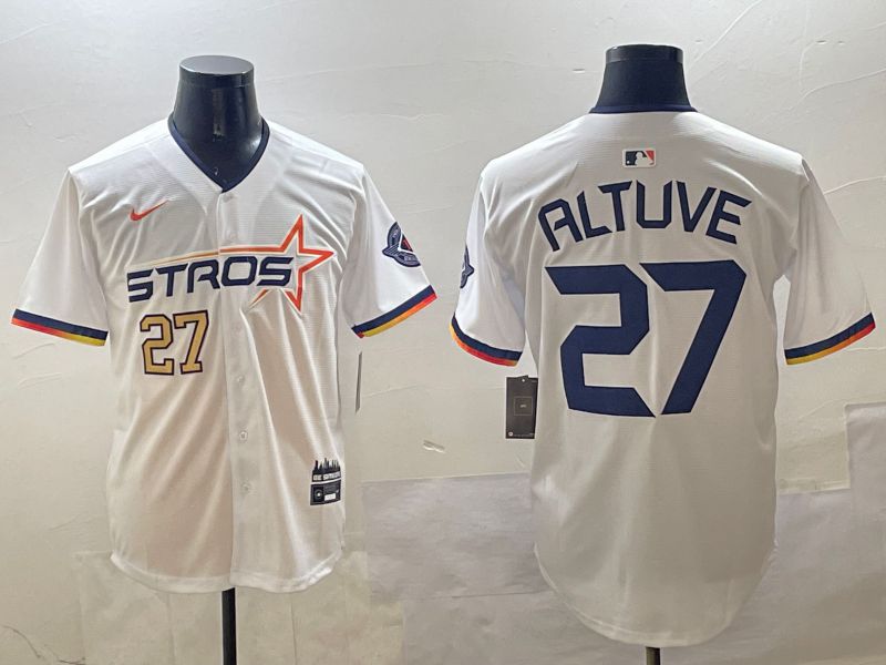Men Houston Astros #27 Altuve White Three generations Joint Name 2025 Nike MLB Jersey style 9->houston astros->MLB Jersey